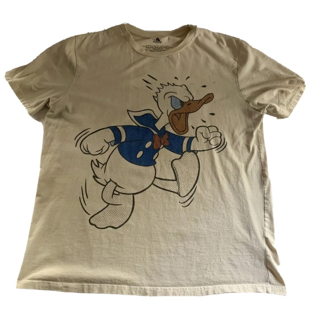 Disney Donald Duck TShirt L  Angry Funny Beige Tan *